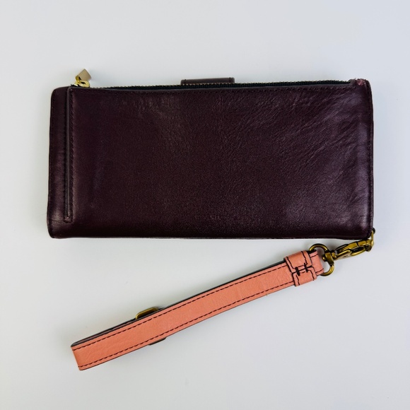 Fossil Willa Slim Tab Claret Red Geniune Cowhide Leather Wristlet Wallet *READ* - Picture 2 of 5